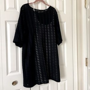 Nally & Millie Navy Layered Dress Lace Overlay 2 Piece Dress Size L